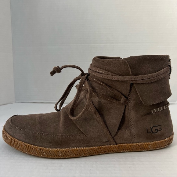 EUC UGG REID CARIBU BROWN ANKLE BOOT SUEDE BOOTIE ZIPPER WOMENS US 8.5 Winter - Picture 3 of 10